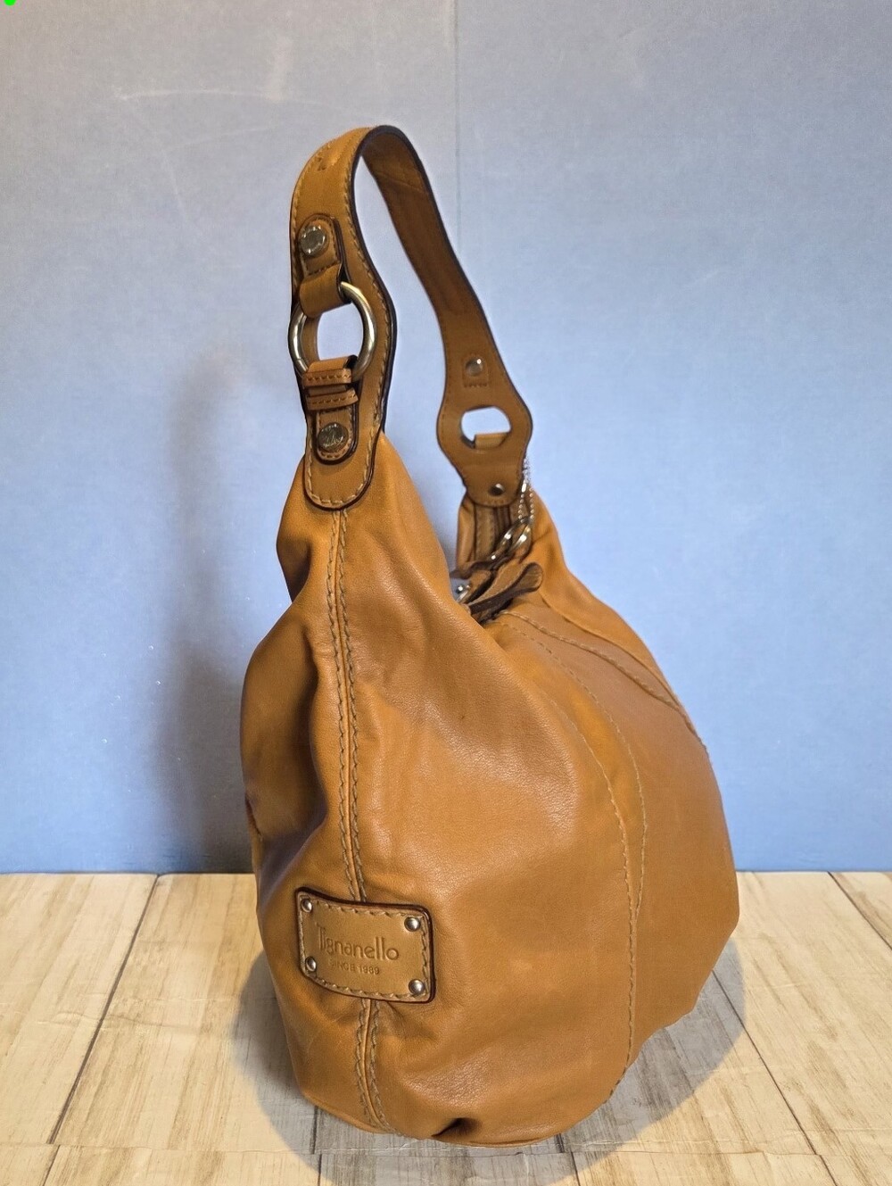 Tignanello Tan Leather Hobo Shoulder Bag - Picture 7 of 7